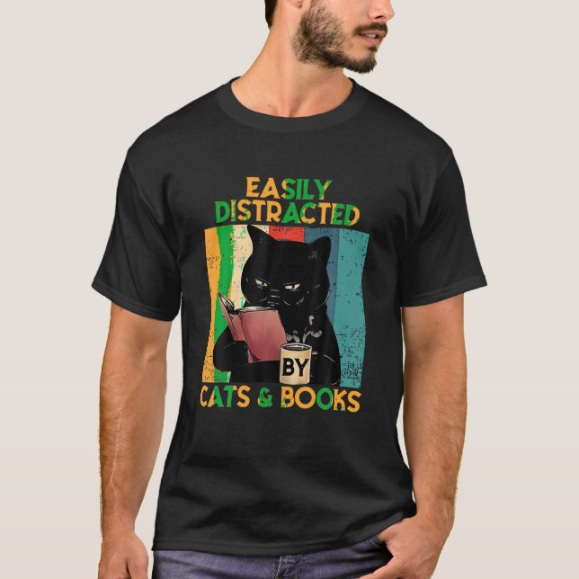 Black Cat Drink Kaffee leicht von Katzen A abgelen T-Shirt (Vorderseite)