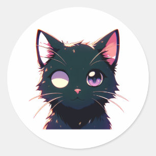 Black Cat Driving with Seriace Runder Aufkleber