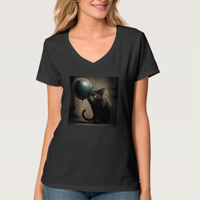 Black Cat Eat Balloon T-Shirt (Vorderseite)