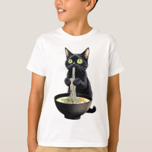 Black Cat Eating Ramen Noodles Japanisches Essen T-Shirt