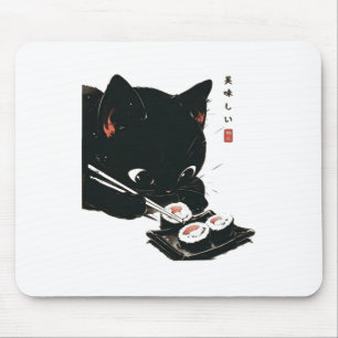 Black Cat Eating Sushi - Katze Japanisch Kunst Mousepad