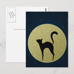 Black cat elegant silhouette and moon postkarte