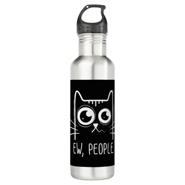 Black Cat Ew People Funny Cat Lover Edelstahlflasche (Vorderseite)
