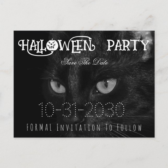 Black Cat Eyes Halloween-Party Save the Date Ankündigungspostkarte (Vorderseite)