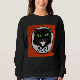 Black Cat Face Abstrakt Halloween Art to Wear Sweatshirt