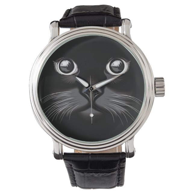 Black Cat Face Eyes Armbanduhr (Vorderseite)