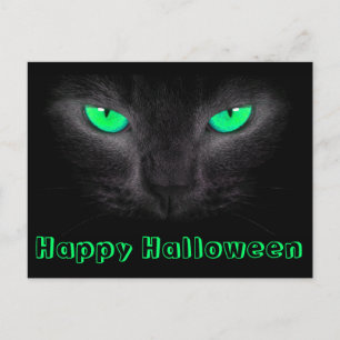 Black Cat Face Green Eyes Postcard Postkarte