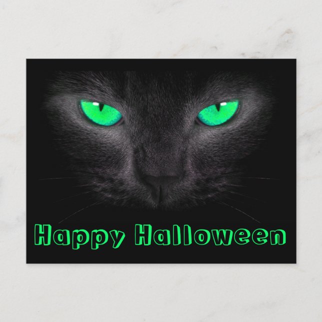 Black Cat Face Green Eyes Postcard Postkarte (Vorderseite)