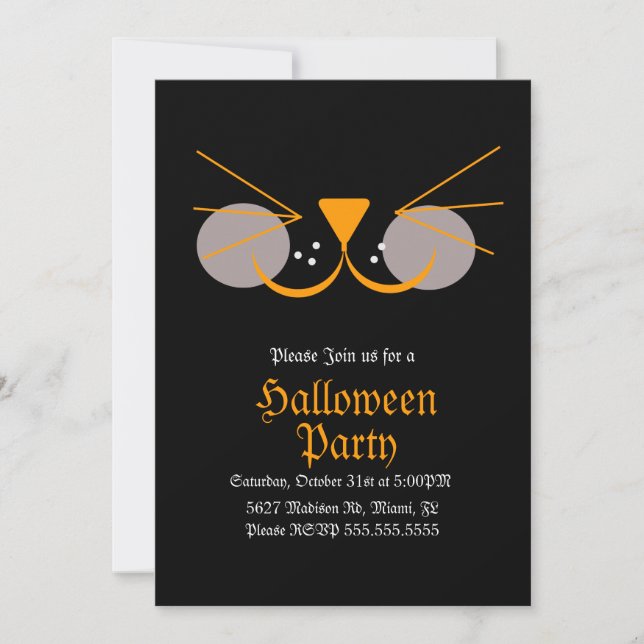 Black Cat Face Halloween Geburtstagsparty Einladung (Vorderseite)