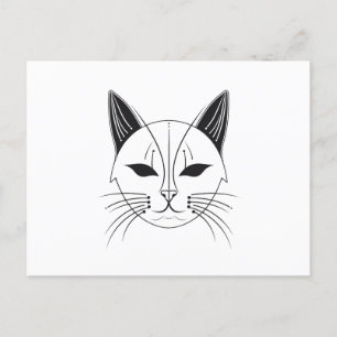 Black Cat Face Line Art Postkarte