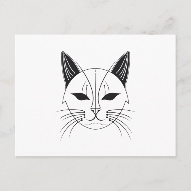 Black Cat Face Line Art Postkarte (Vorderseite)
