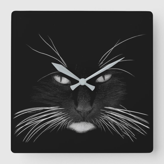 Black Cat Face Quadratische Wanduhr (Vorderseite)