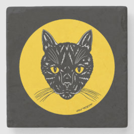 Black Cat Face Steinuntersetzer