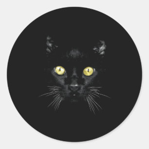 Black Cat Face Yellow Eyes Kitty Kitten Cat Runder Aufkleber