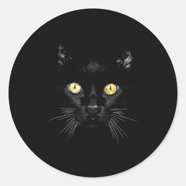 Black Cat Face Yellow Eyes Kitty Kitten Cat Runder Aufkleber (Vorderseite)