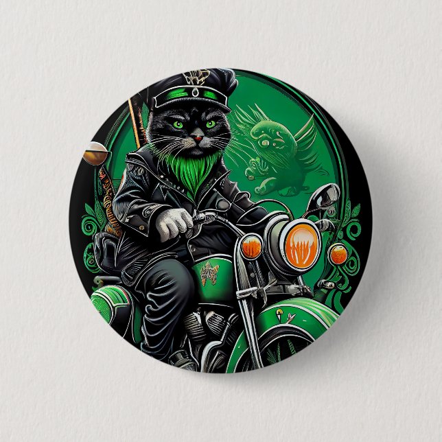 Black Cat Fahrrad St. Patrick's Day Button (Vorderseite)