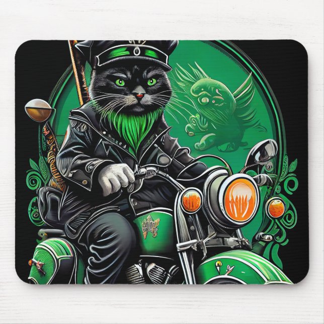 Black Cat Fahrrad St. Patrick's Day Mousepad (Vorne)