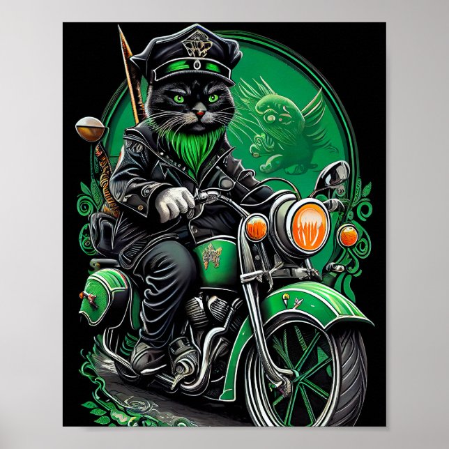 Black Cat Fahrrad St. Patrick's Day Poster (Vorne)
