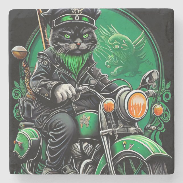 Black Cat Fahrrad St. Patrick's Day Steinuntersetzer (Vorderseite)