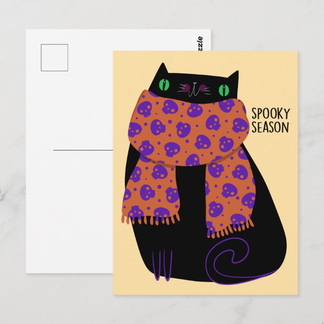 Black Cat Fall Saison Halloween Spooky Niedlich Postkarte (Vorne/Hinten)