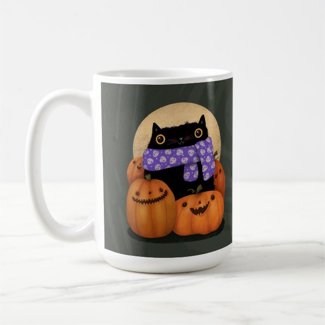 Black Cat Fall Saison Happy Halloween Kaffeetasse (Links)