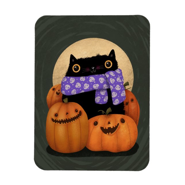 Black Cat Fall Saison Happy Halloween Magnet (Vertikal)
