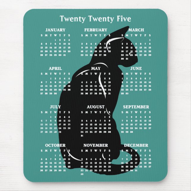 Black Cat Feline Design 2025 Calendar Mousepad (Vorne)