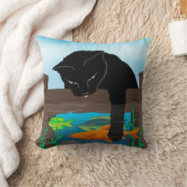 Black Cat Fishing Blue Throw Kissen
