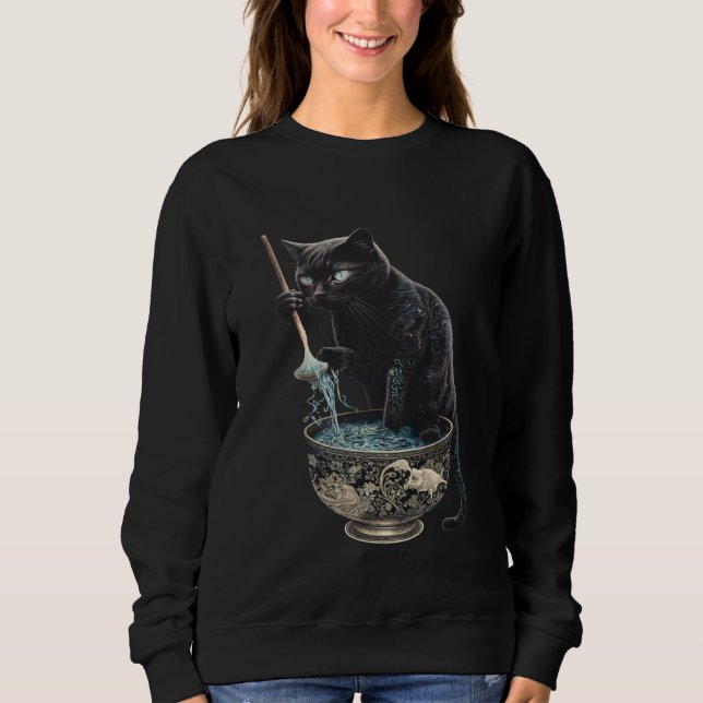 Black Cat Fishing Noodles Graphic Tees Men Women B (Vorderseite)