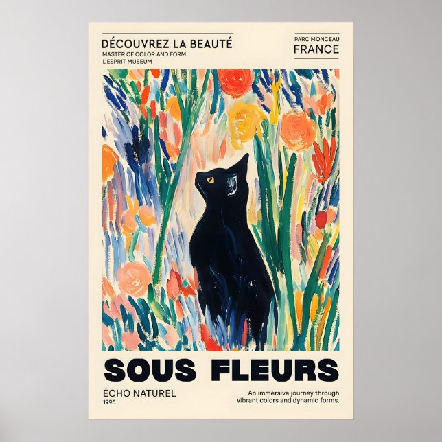 Black Cat Floral Art Print French Expressionism Poster (Vorne)