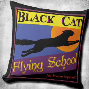 Black Cat Flying School Retro 16" Kissen