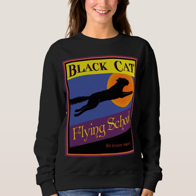 Black Cat Flying School Retro Halloween-T - Shirt (Vorderseite)