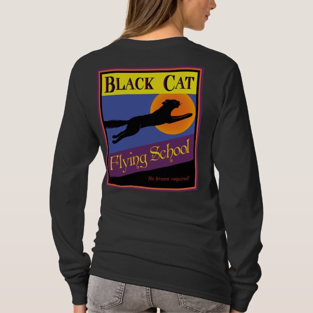 Black Cat Flying School Retro Halloween-T - Shirt (Rückseite)