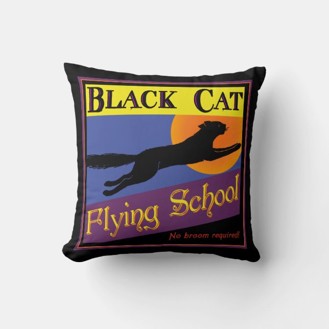 Black Cat Flying School Retro-Kissen Kissen (Vorderseite)