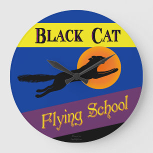 Black Cat Flying School Retro-Wanduhr Große Wanduhr