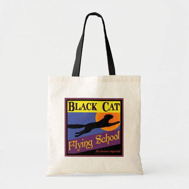 Black Cat Flying School Vintages Halloween Totbeut Tragetasche (Vorne)