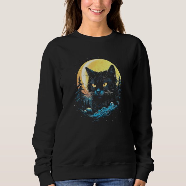 Black Cat Forest Moon Mystical Black Cat Sweatshirt (Vorderseite)