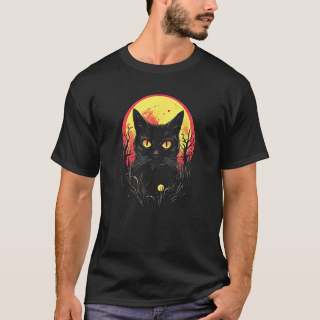 Black Cat Forest Moon Mystical Cat T-Shirt (Vorderseite)