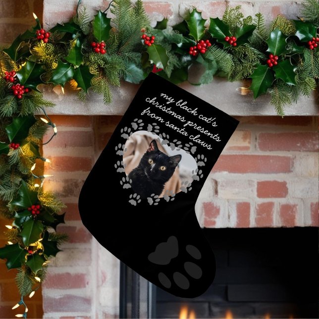 Black Cat Foto Paw Print Pet Weihnachten Strumpf Kleiner Weihnachtsstrumpf (Upload their photo so they'll know that this christmas stocking is just for them)