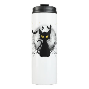 Black Cat Full Moon Bats & Starnight Halloween Thermosbecher