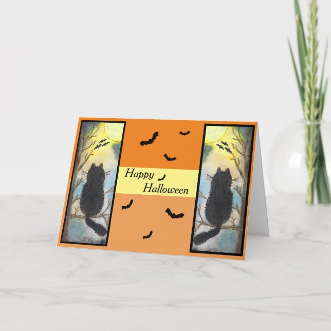 Black Cat Full Moon Halloween Card Karte (Vorderseite)