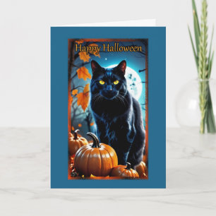 Black Cat Full Moon Halloween Card Karte