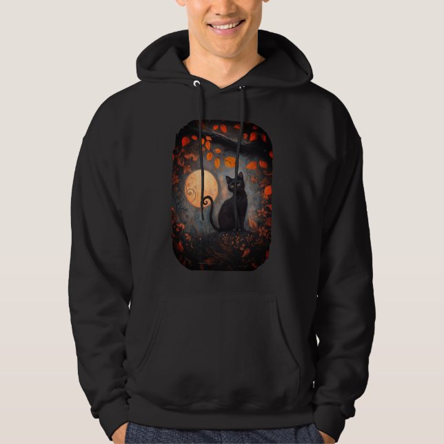Black Cat Full Moon Herbst Halloween Hoodie (Vorderseite)