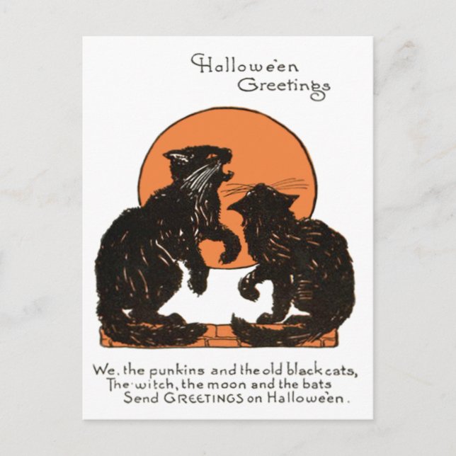 Black Cat Full Moon Orange Black Postkarte (Vorderseite)