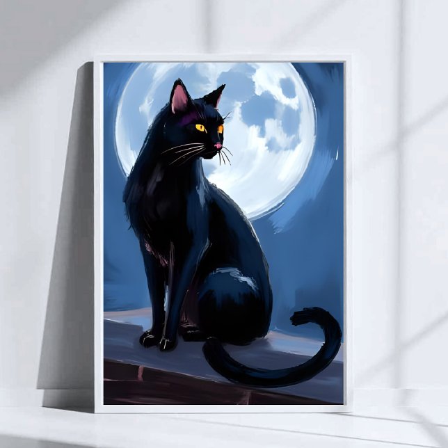 Black Cat | Full Moon Pet Painting Watercolor Poster (Von Creator hochgeladen)