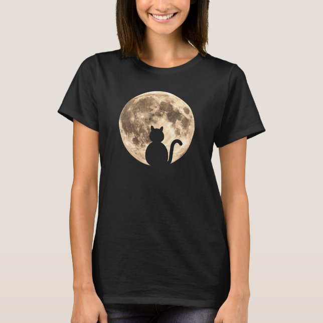 Black Cat Full Moon Silhouette T-Shirt (Vorderseite)