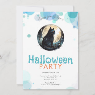 Black Cat Full Moon Stars Niedliches Halloween-Par Einladung