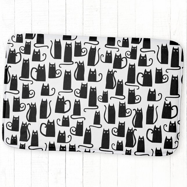 Black Cat Fun Muster Badematte (Fun black cat pattern bath mat)