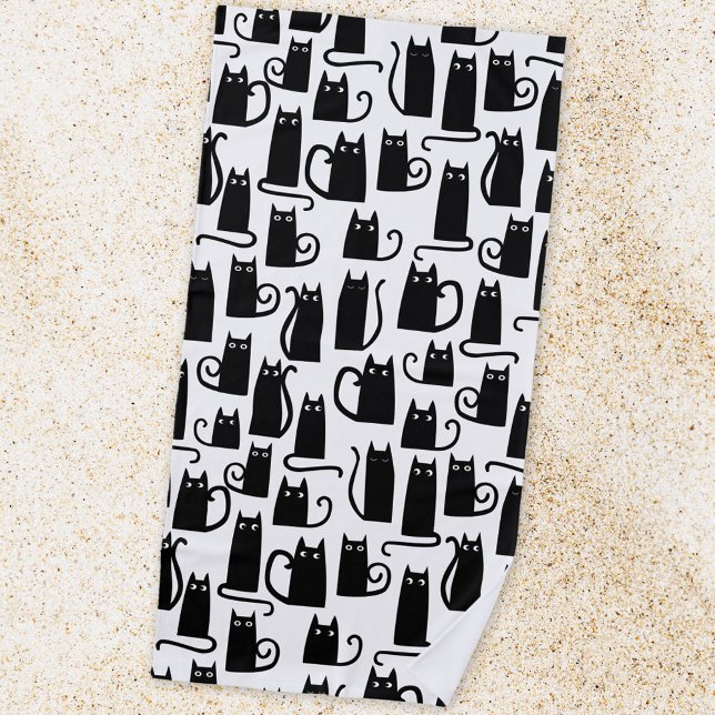 Black Cat Fun Muster Strandtuch (Fun black cat pattern beach towel)