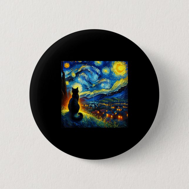 Black Cat Funny Cat Lover Mom Daddy Starry Night V Button (Vorderseite)